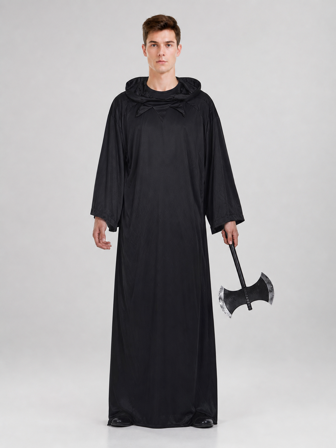 Dark fantasy costume with hood and axe