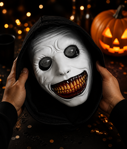 1pc Halloween Grinning Horror Face Mask, Full Face Creepy Costume Style