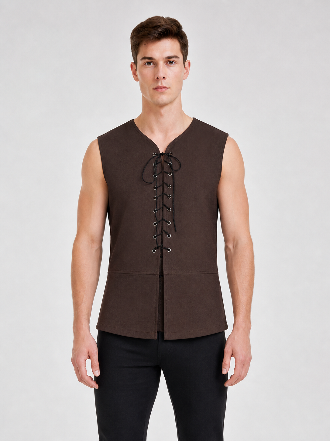 Dark Brown Lace-Up Suit Vest