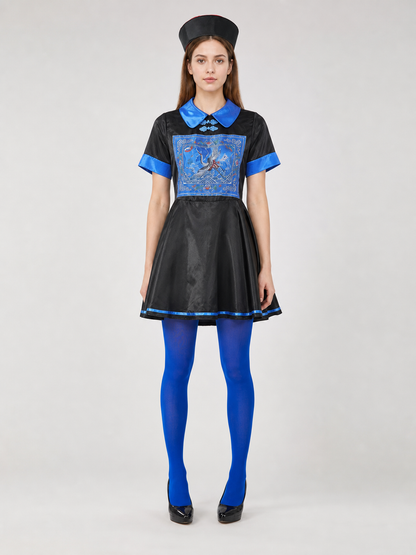 Chinese-style costume dress, hat, and tights