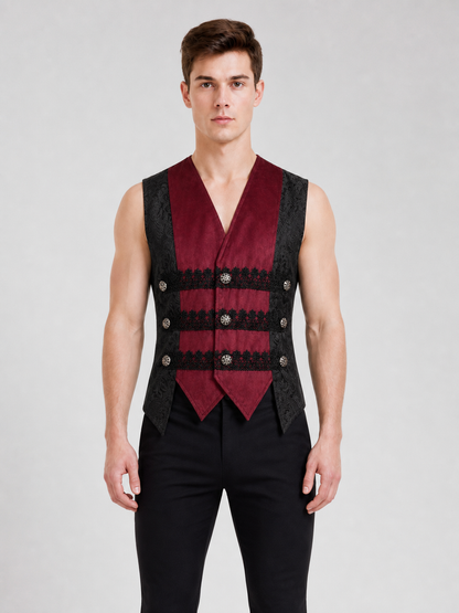 Gothic Sleeveless Vest with Burgundy Lapels