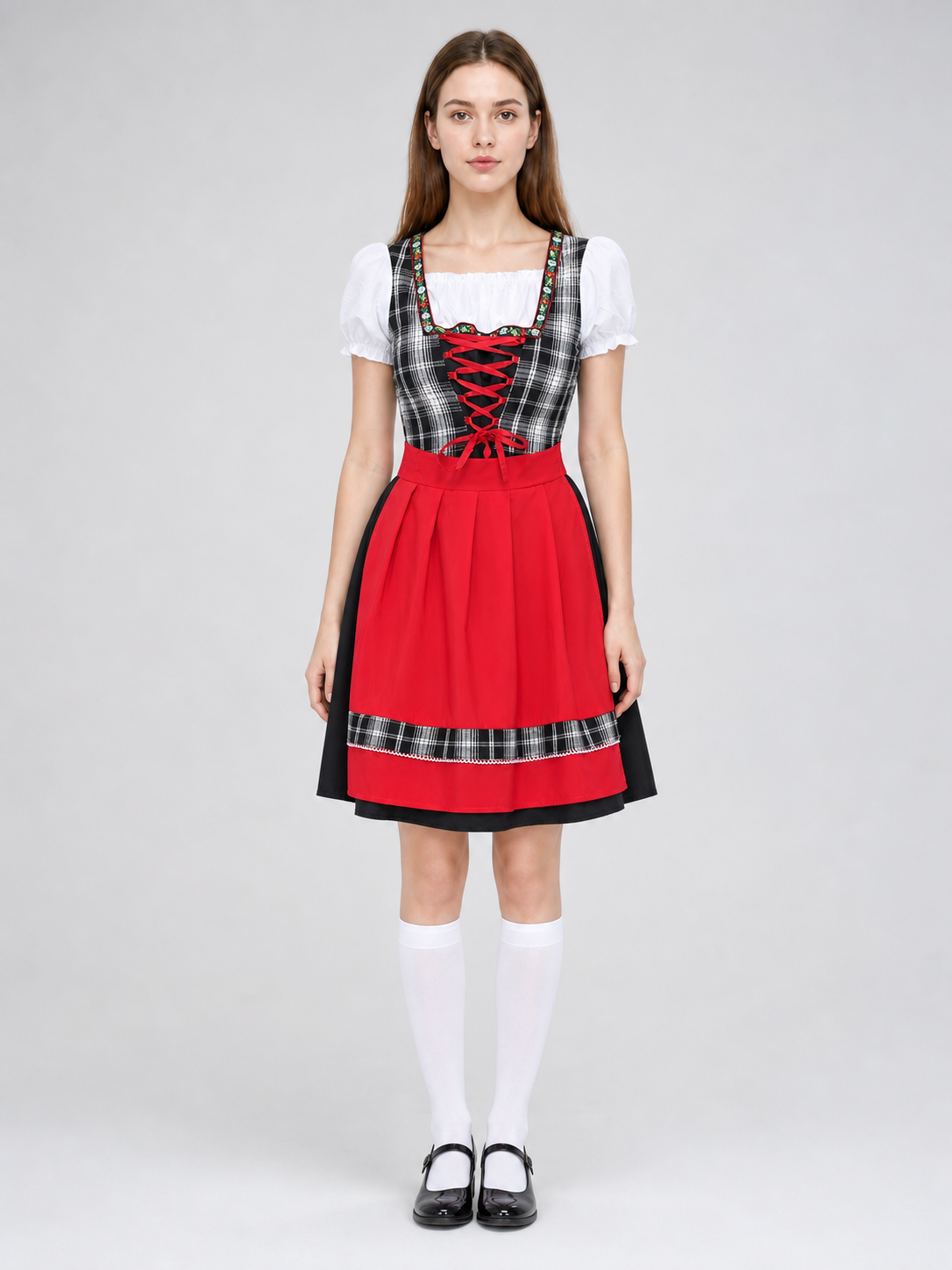 Plaid Dirndl-Style Dress for Festive Occasions