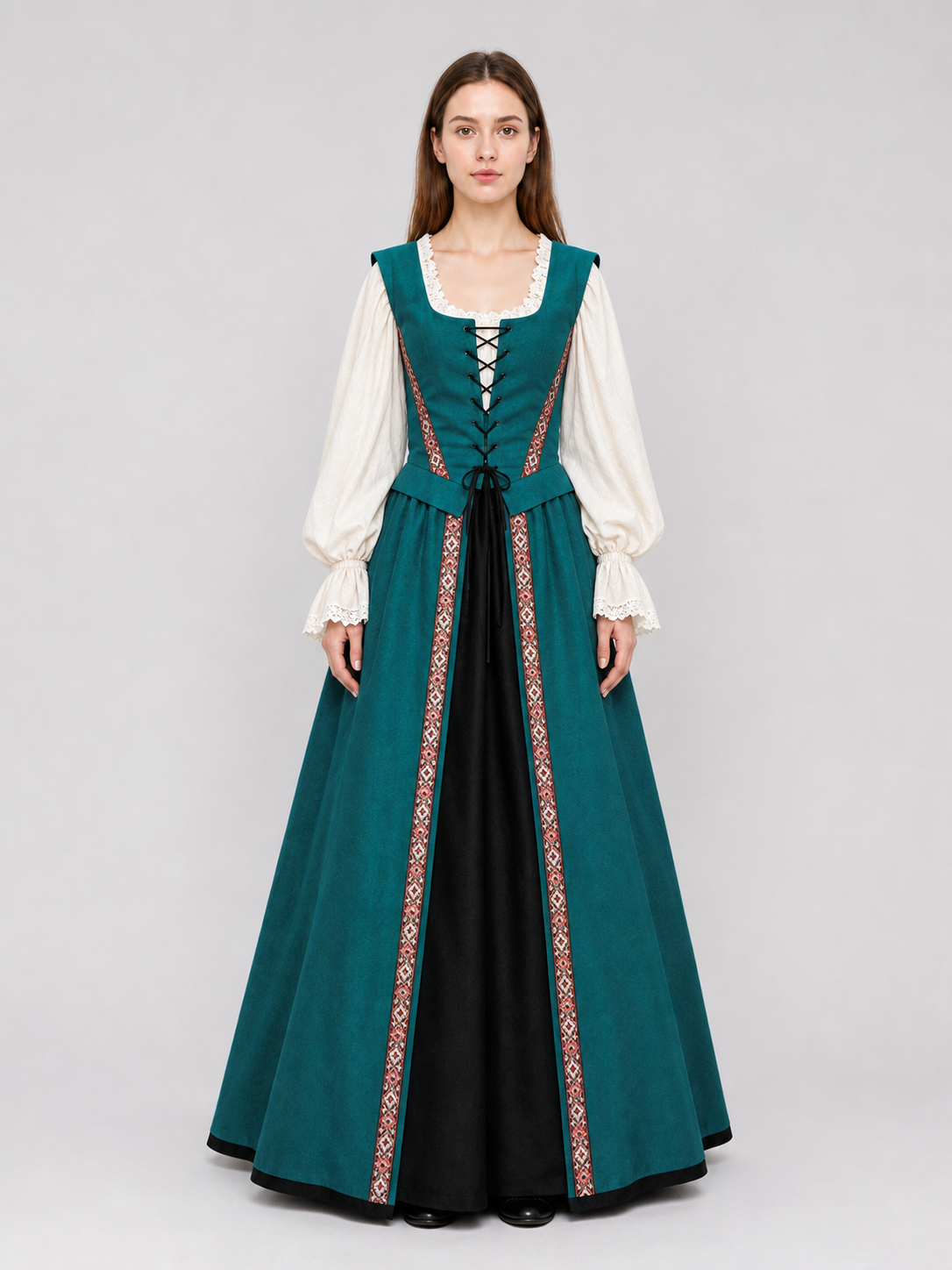 Renaissance-Style Dress with Square Neckline