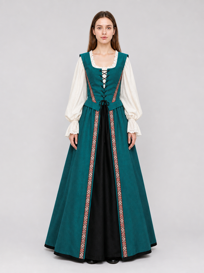 Renaissance-Style Dress with Square Neckline