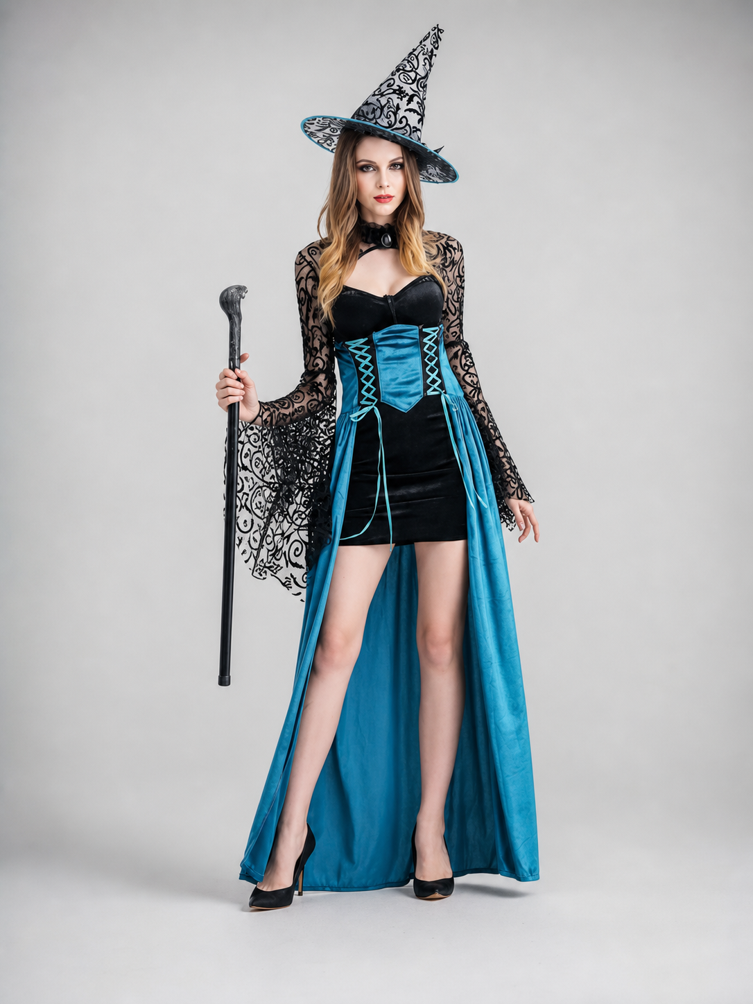 Halloween Witch Costume with Hat and Wand