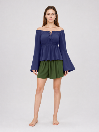 Off-the-Shoulder Long-Sleeve Blouse