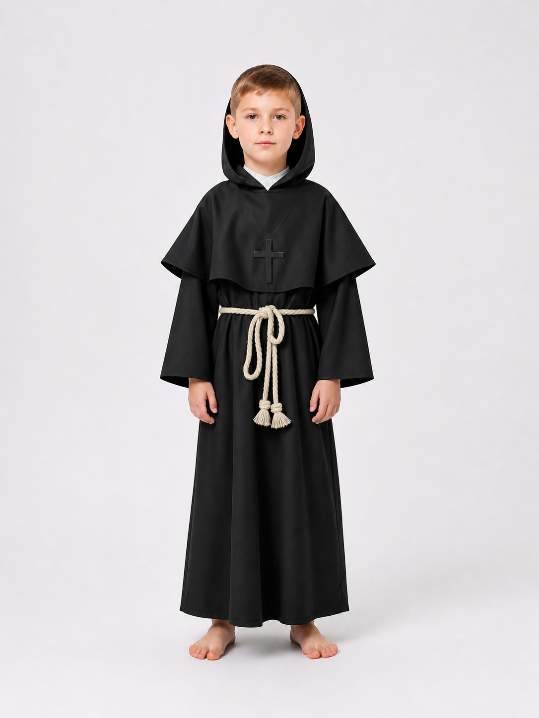 Black Hooded Costume Robe with Belt
