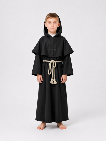 Black Hooded Costume Robe with Belt