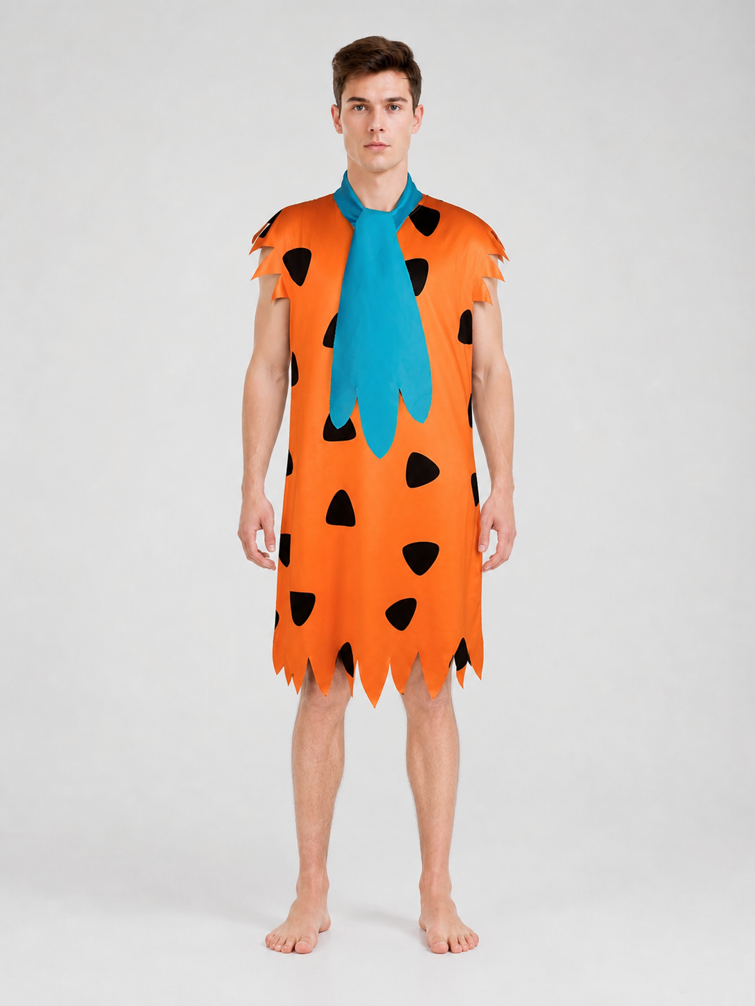 Orange Dress with Black Spots and Blue Accessory on-model view 4