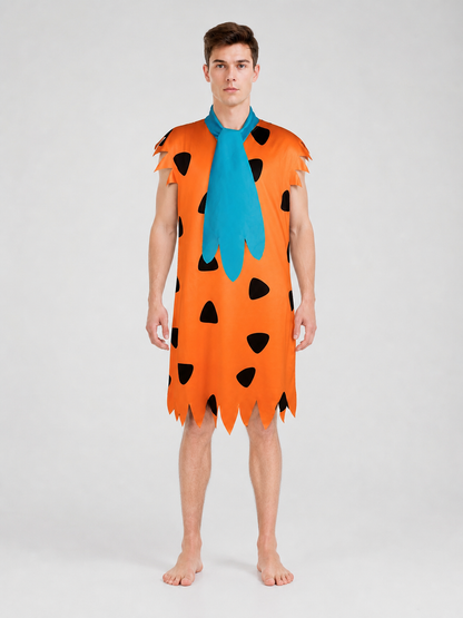Orange Dress with Black Spots and Blue Accessory on-model view 4
