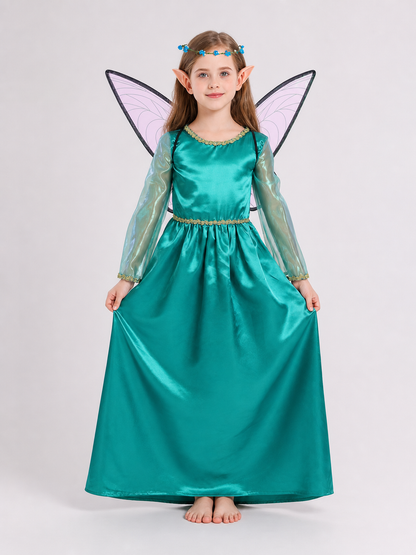 Green fairy-elf costume with wings and headband
