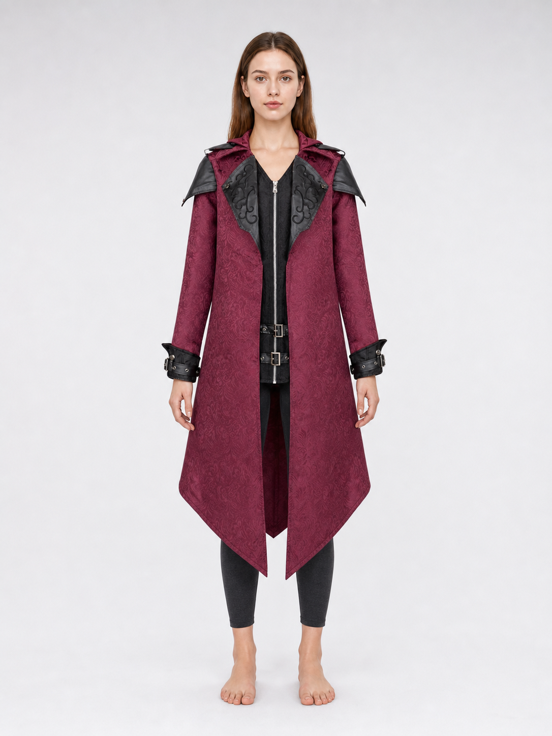 Gothic Hooded Coat with Black Buckles