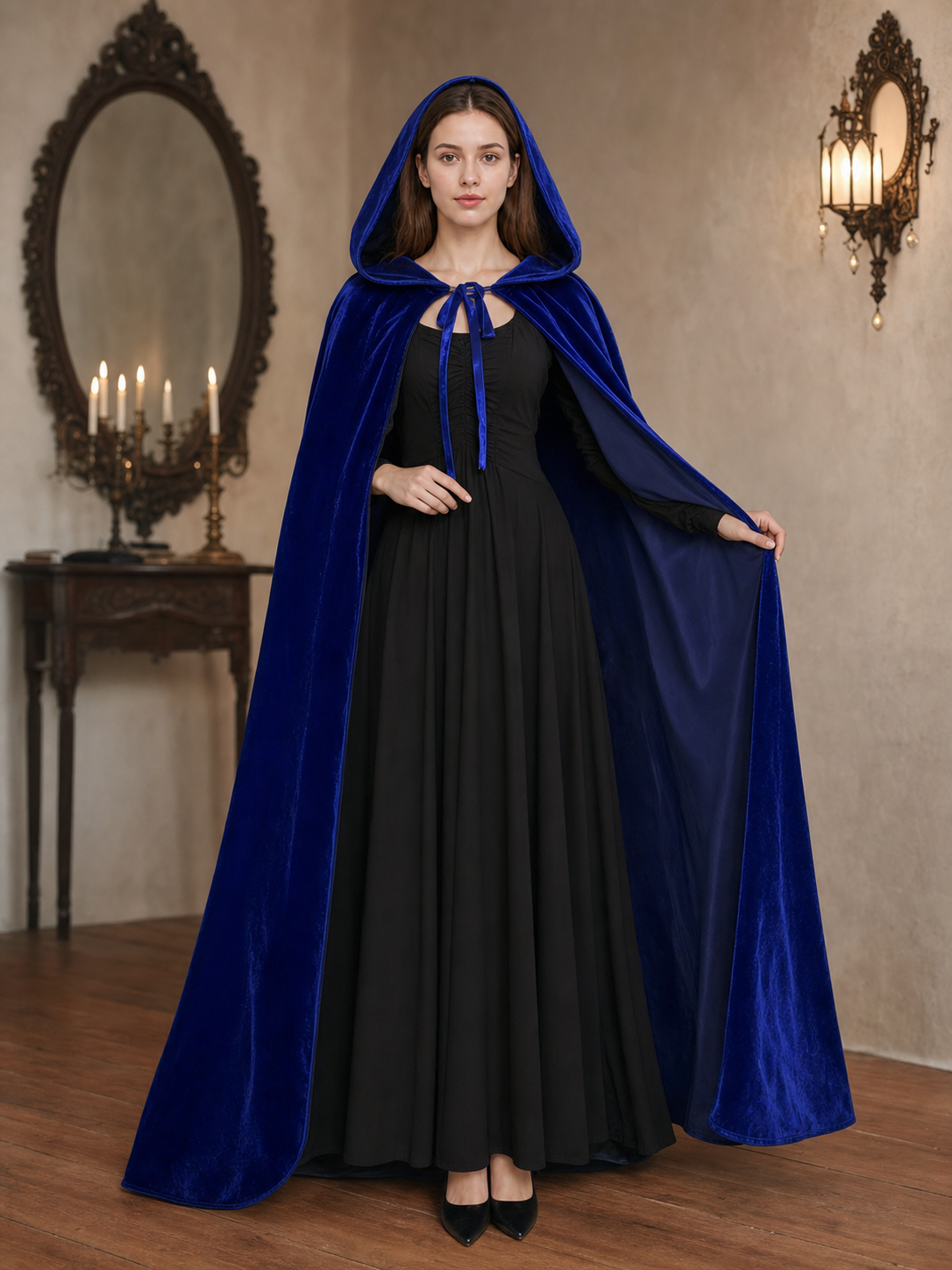 Long Blue Hooded Carnival Cape