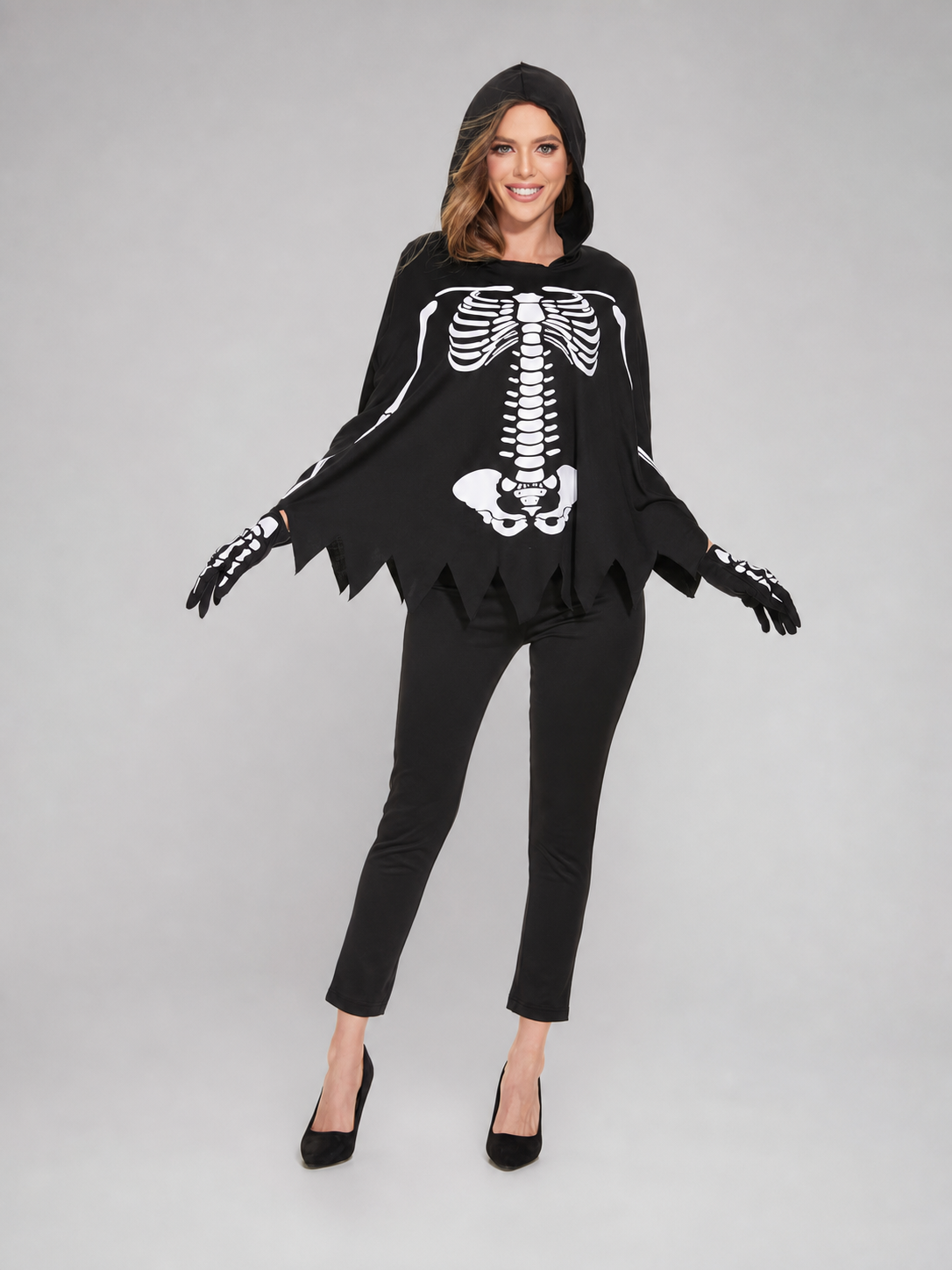 Hooded Cape with White Skeleton