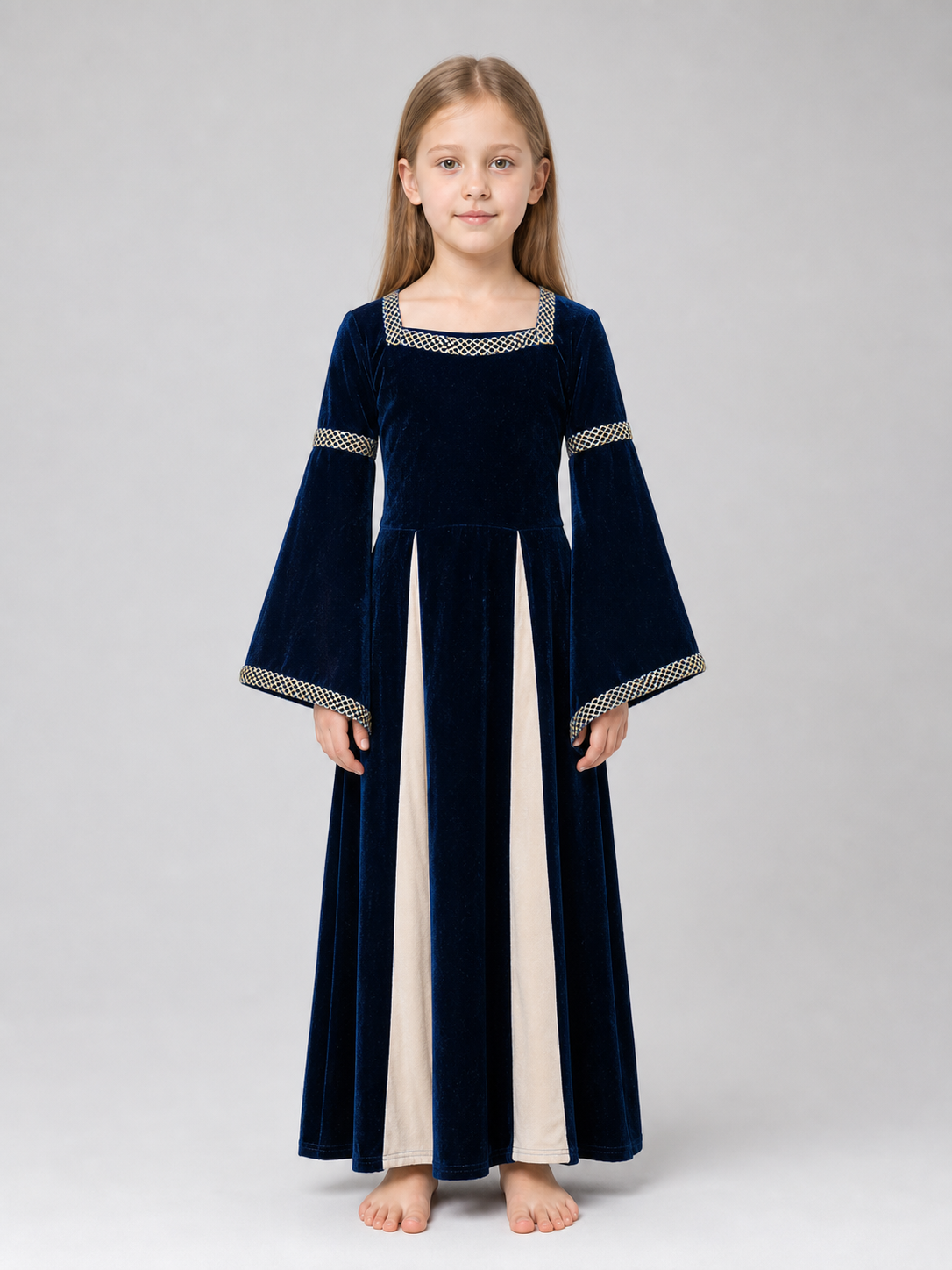 Medieval-Style Maxi Dress with Flared Sleeves