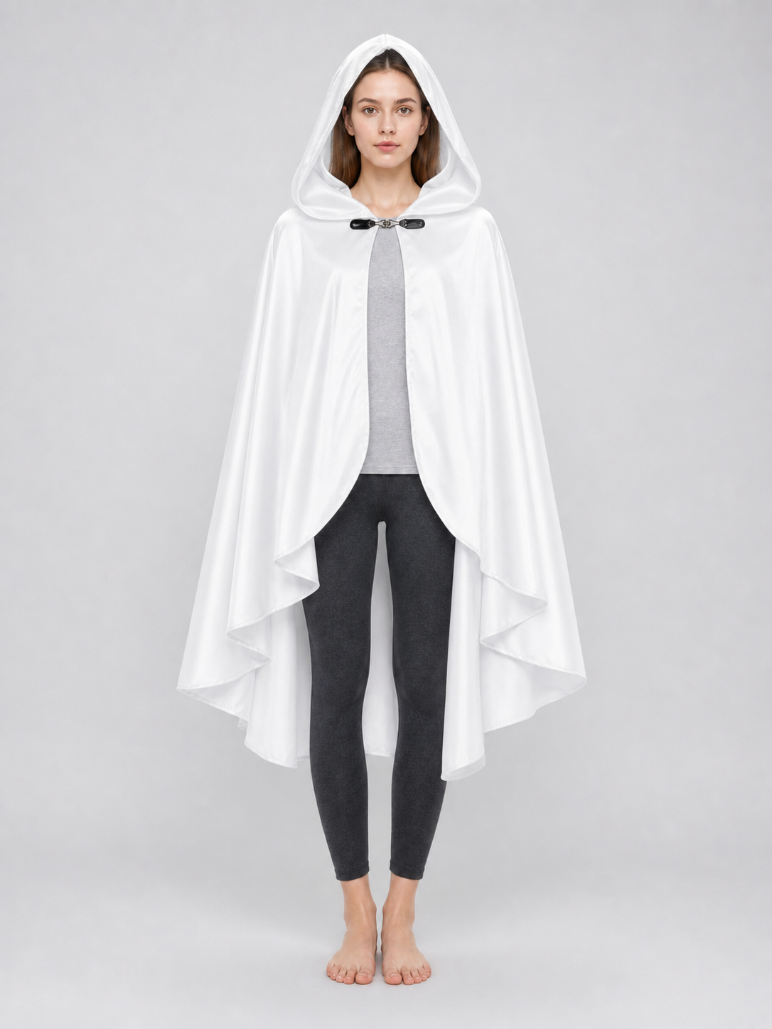 White Hooded Costume Cloak, Flowing Silhouette