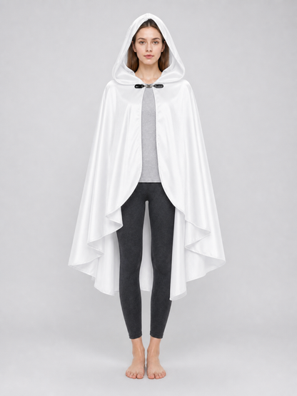 White Hooded Costume Cloak, Flowing Silhouette