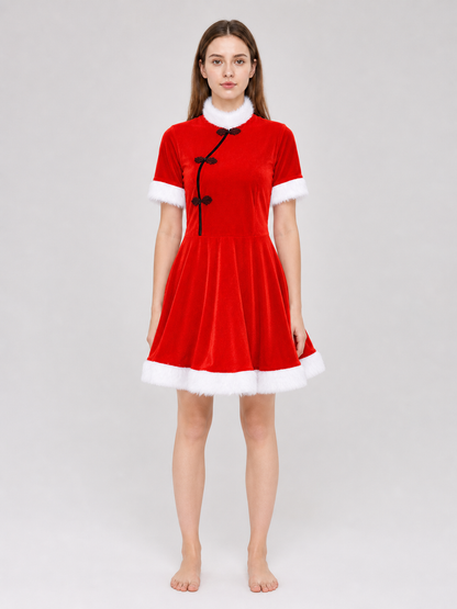 Festive Christmas Dress in Red with Trim