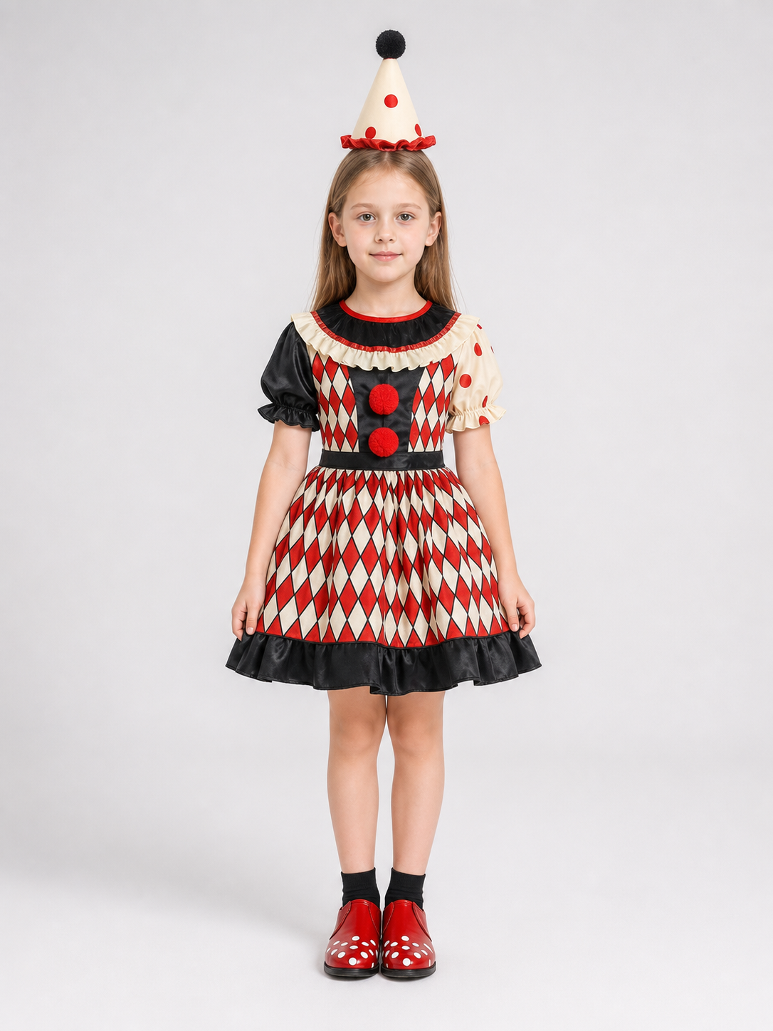 Clown Costume with Dress, Hat, and Shoes