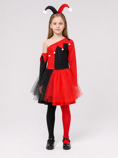 Carnival Jester Costume with Mask and Headband