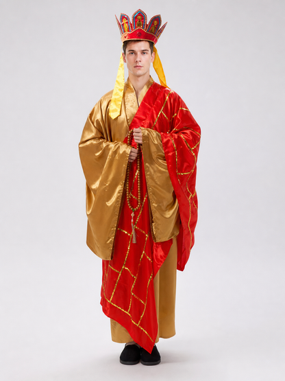 Monastic Costume with Headdress, Prayer Beads, and Staff