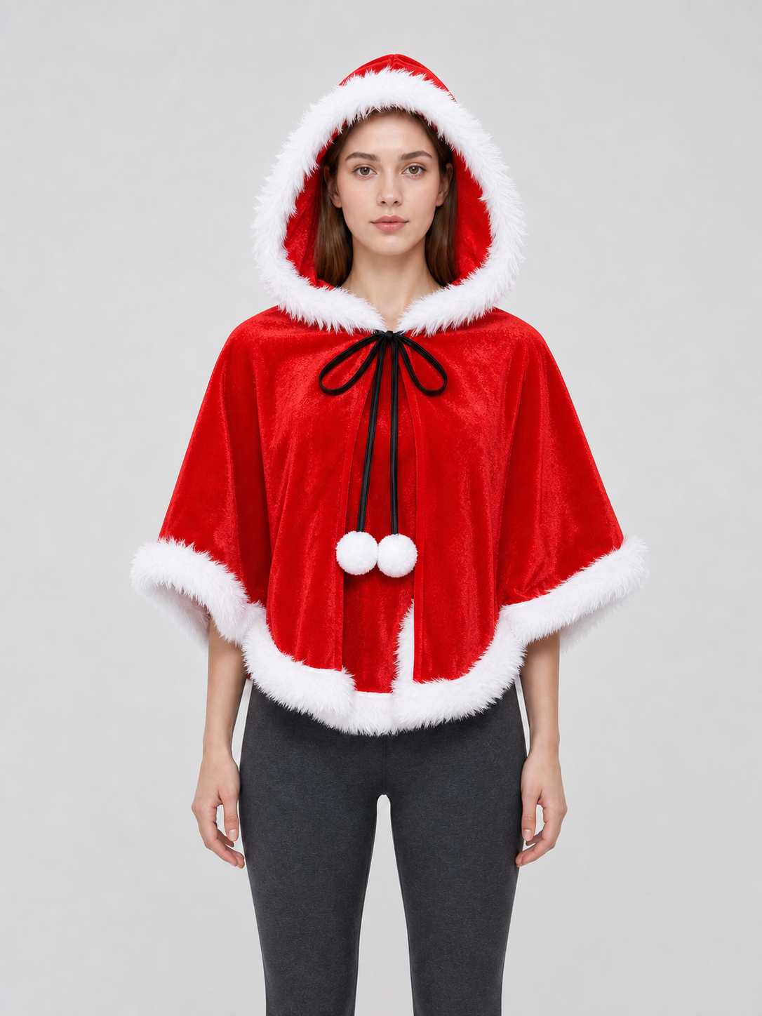 Christmas hooded cape with white trim