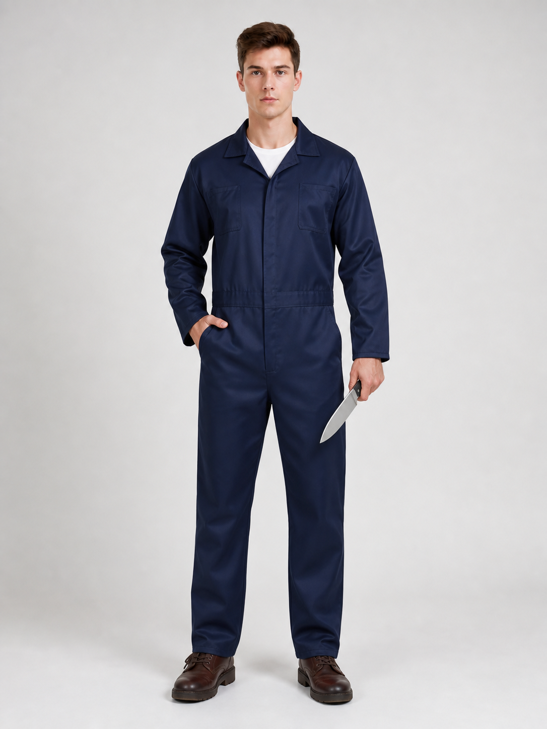 Adult Blue Costume Jumpsuit with Knives
