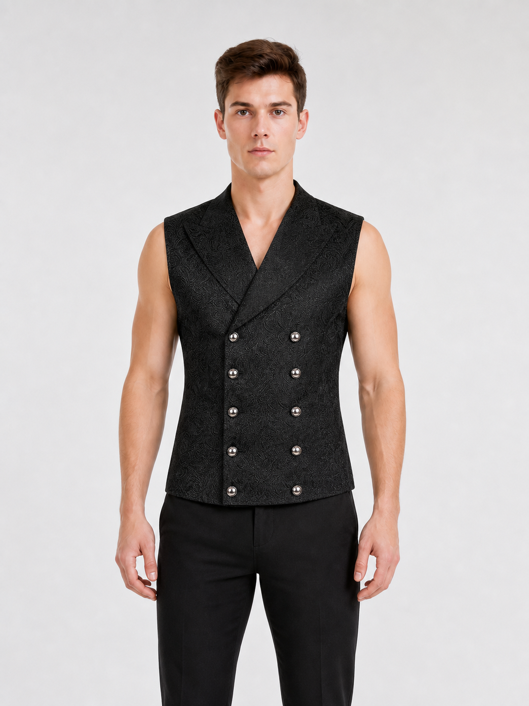 Double-Breasted Jacquard Vest for a Look