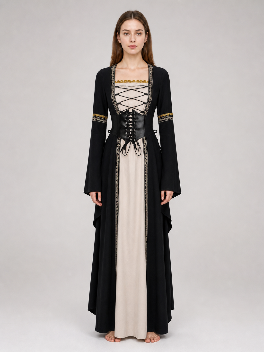 Gothic long-sleeve lace-up dress
