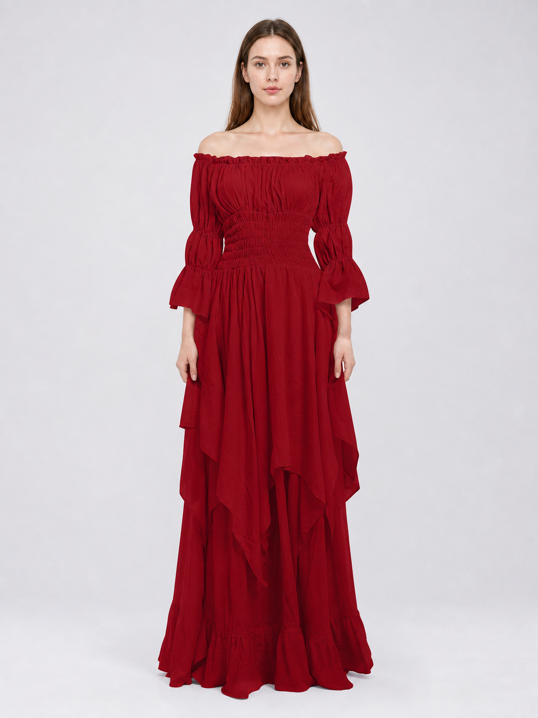Retro-Style Off-Shoulder Burgundy Dress