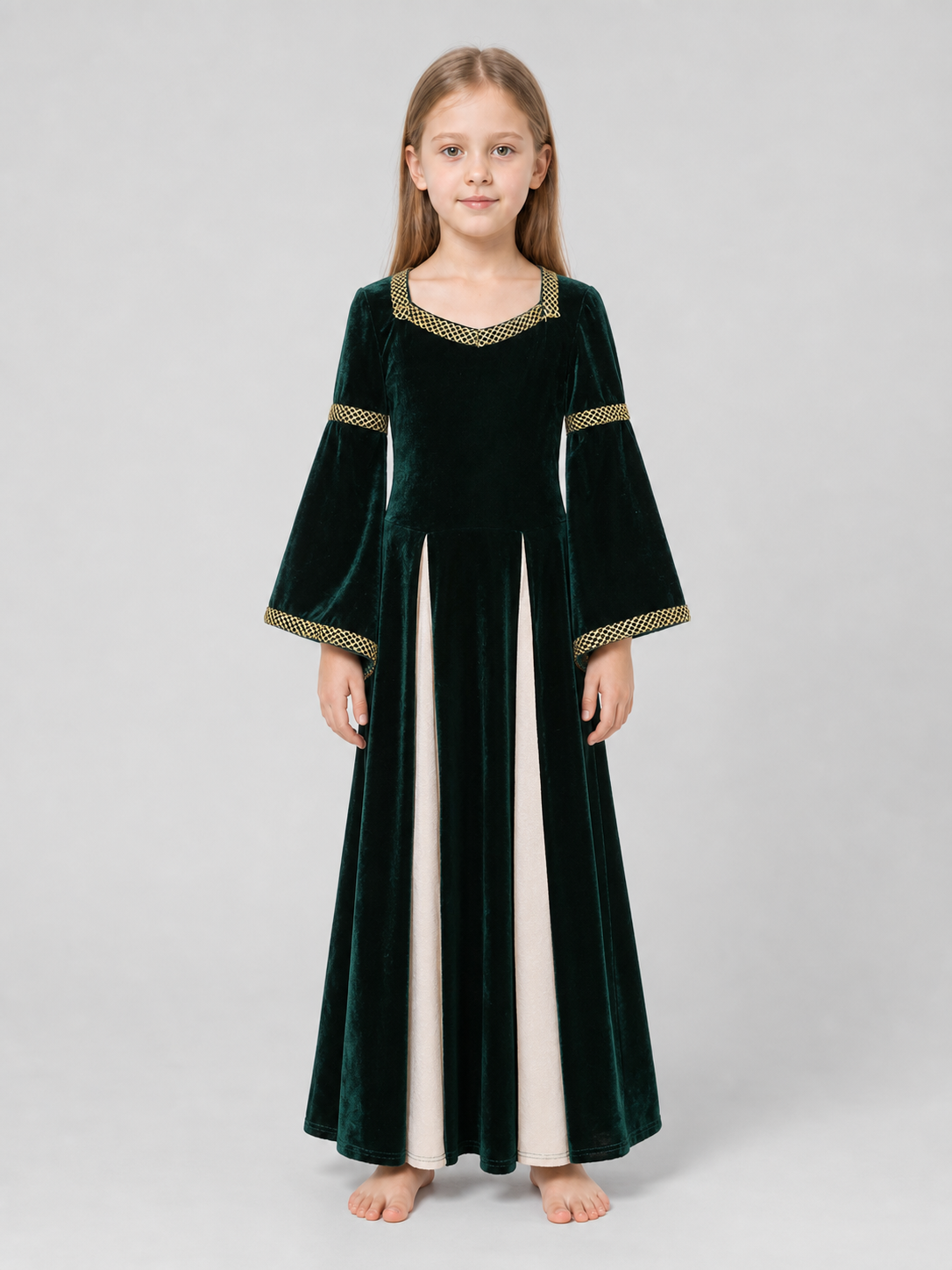 Medieval Floor-Length Dress with Bell Sleeves