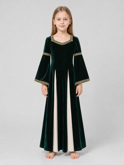 Medieval Floor-Length Dress with Bell Sleeves