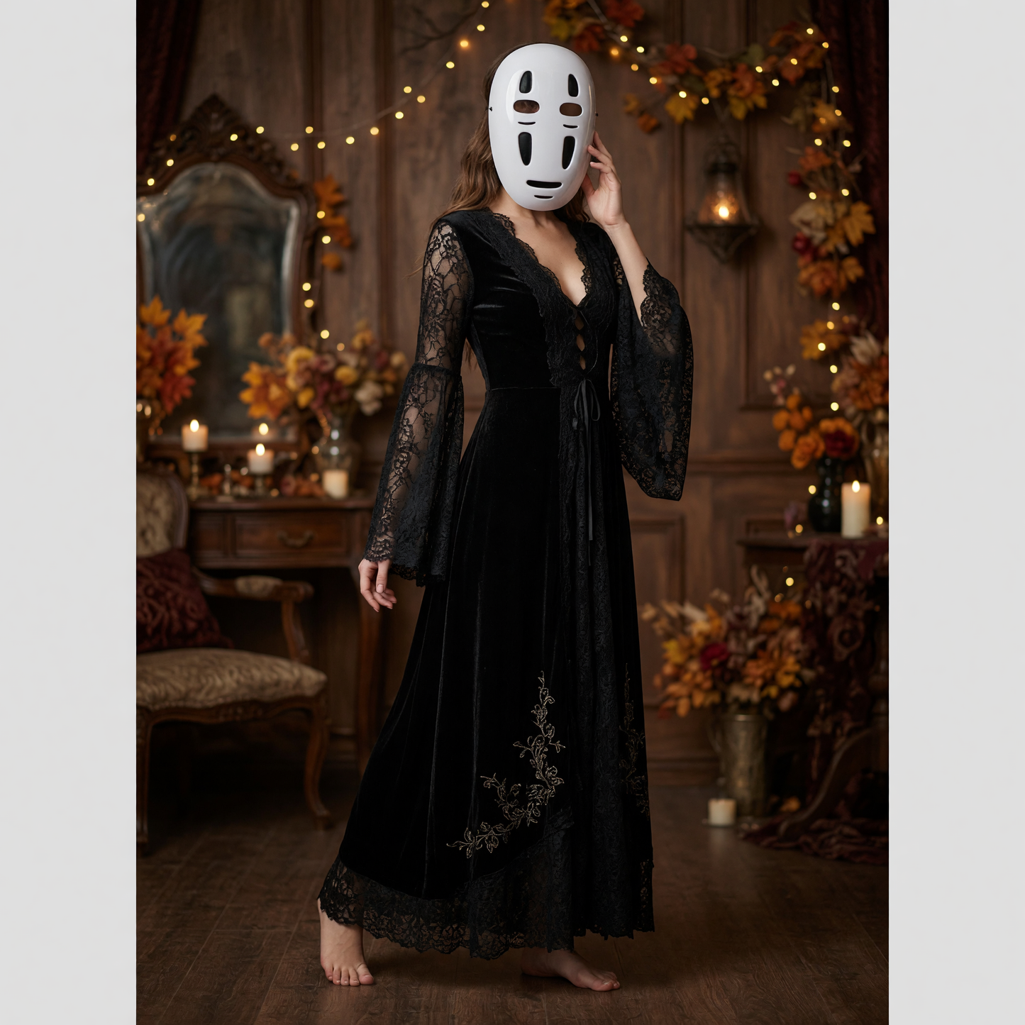 White No-Face Mask for Cosplay with Cutouts
