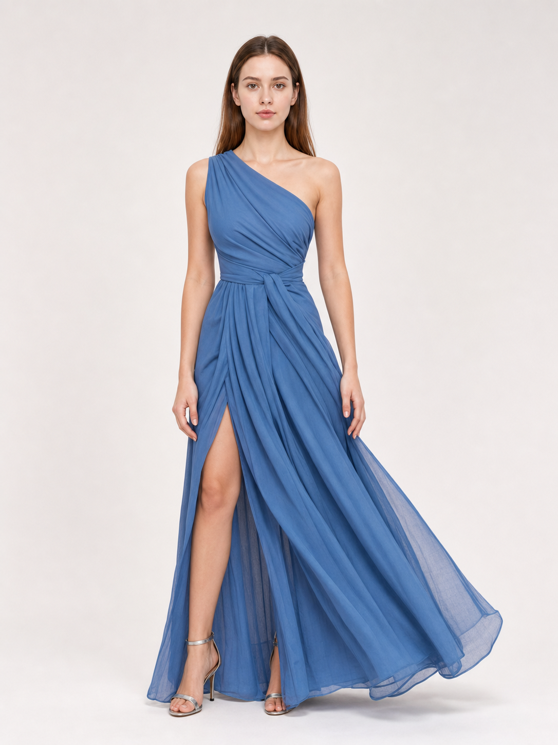 Asymmetrical Floor-Length Evening Dress with Slit