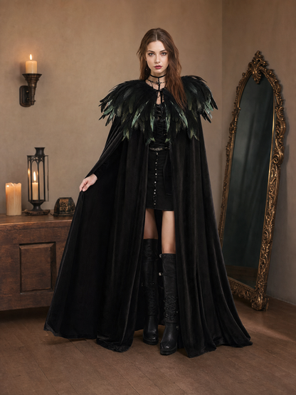 Black Velvet Feather Cape
