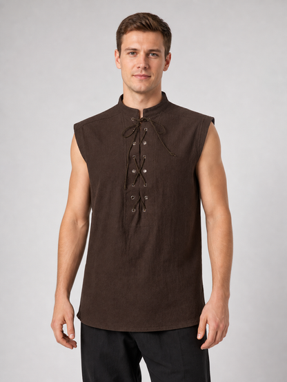 Halloween Sleeveless Lace-Up Vest with Stand Collar