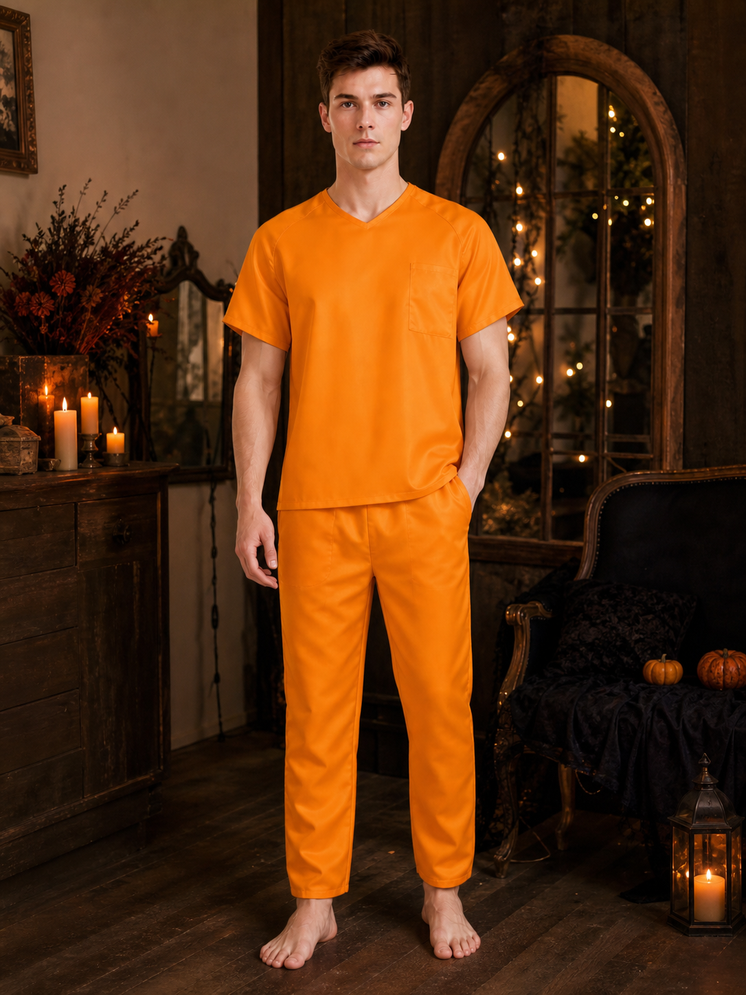 Women’s Prisoner-Themed Costume Set, 2-Piece Short-Sleeve Shirt and Long Pants with PRISONER Back Print for Dress-Up Events