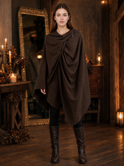 Brown Carnival Cloak with Hood on-model view