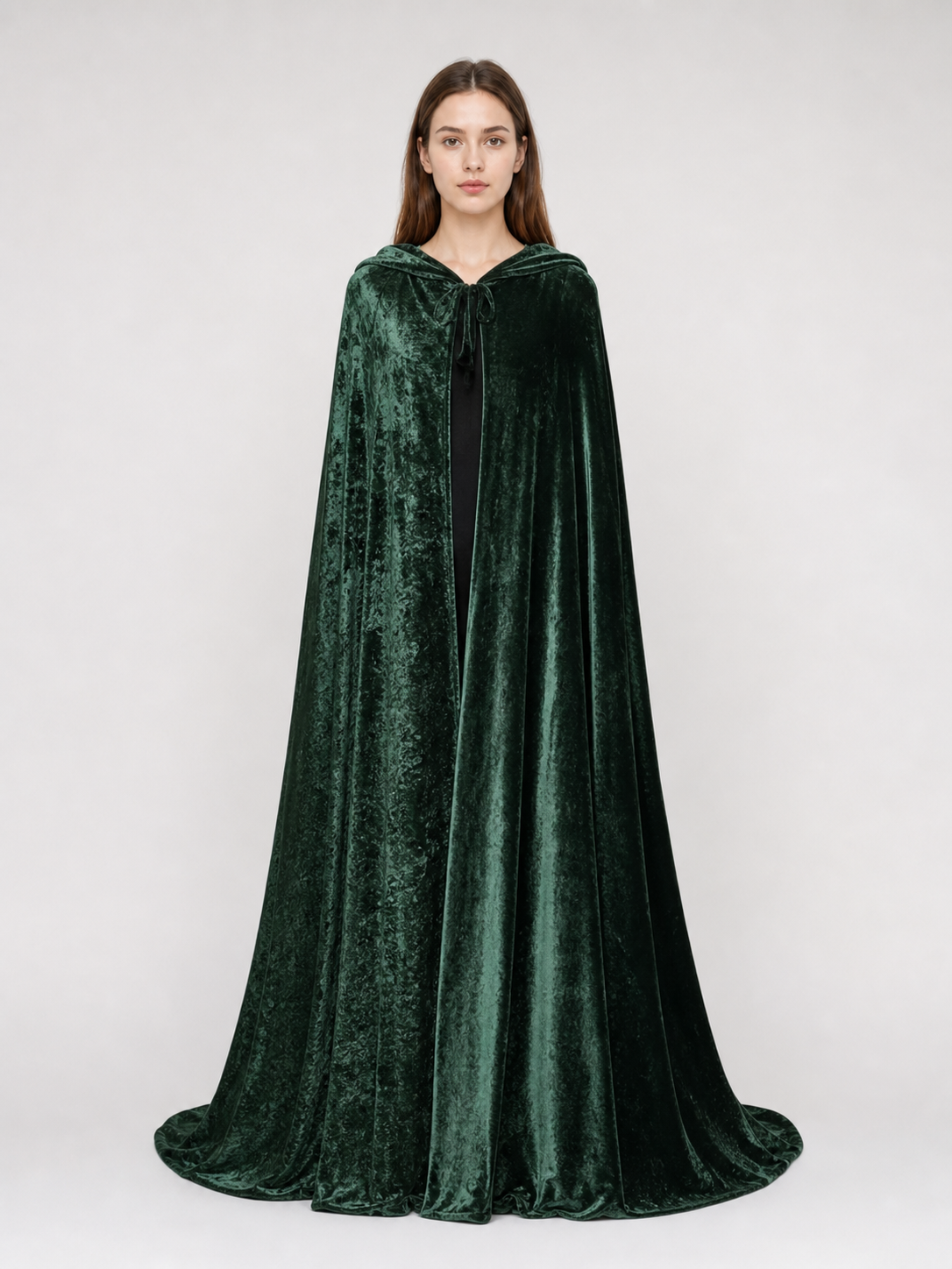 Dark green hooded velvet costume cape product view 51