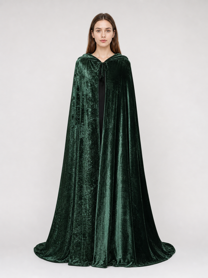 Dark green hooded velvet costume cape product view 51