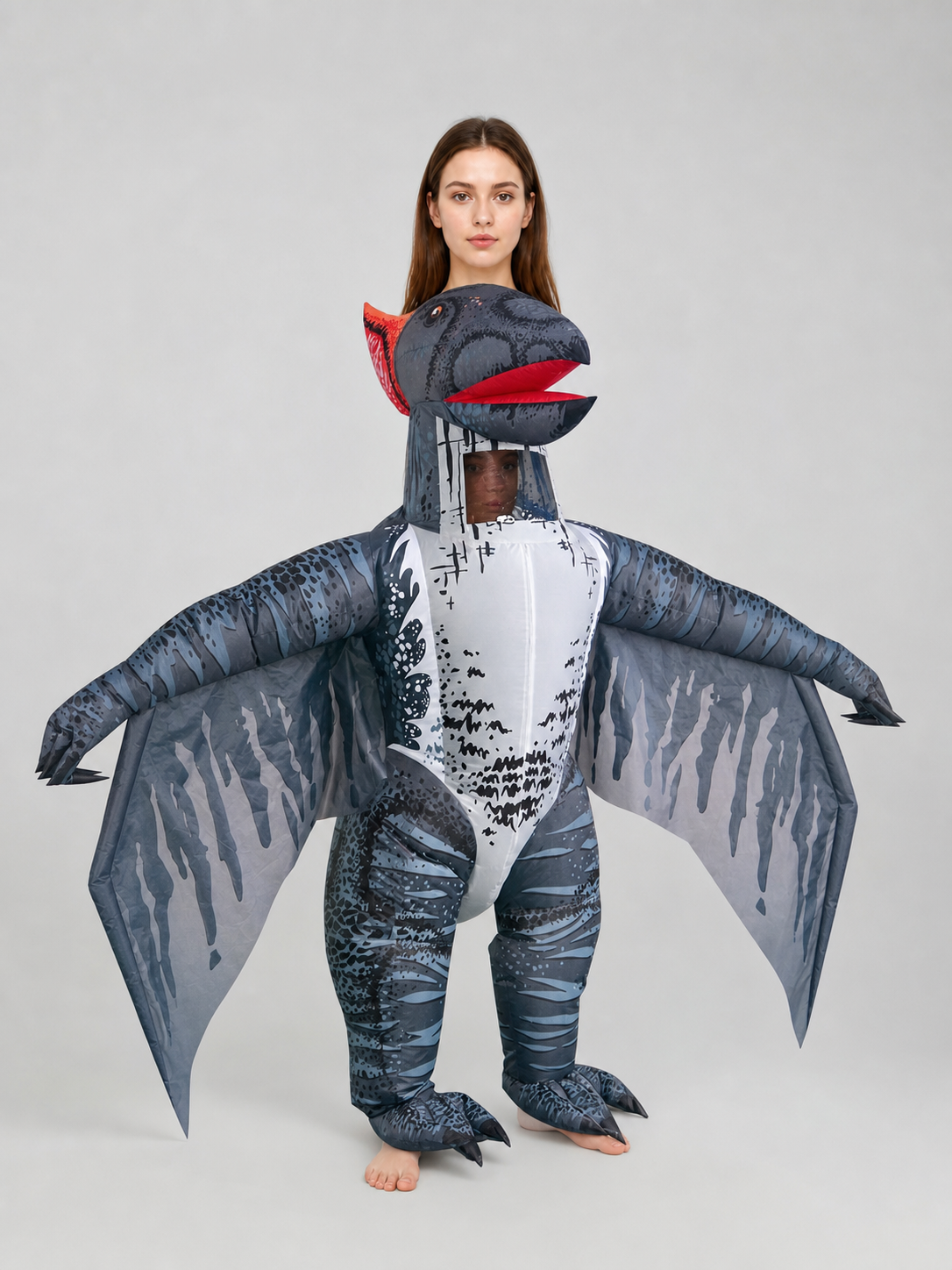 Gray Bird Mascot Costume with Wings, One Size