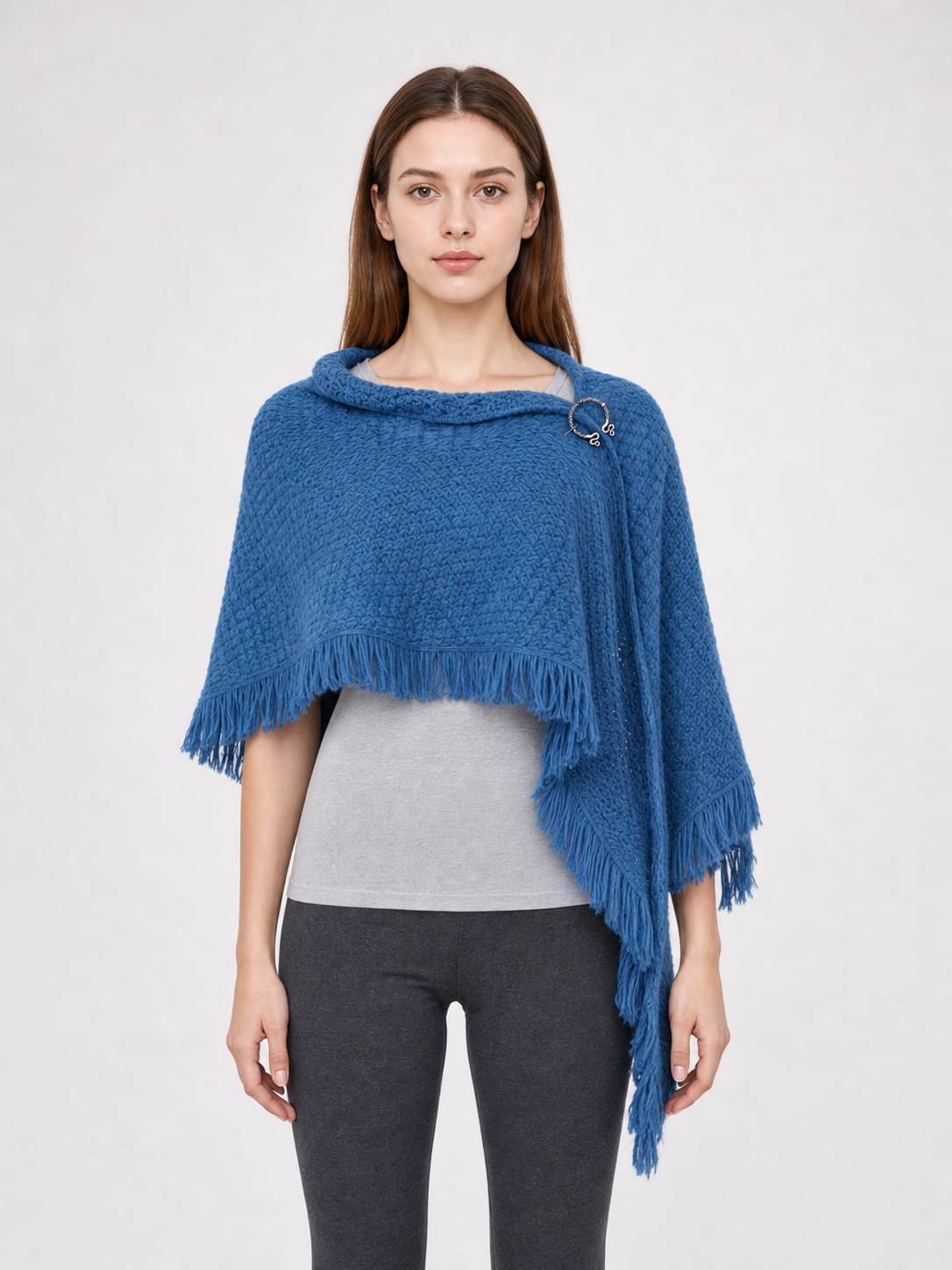 Blue Triangular Wool Shawl Cape