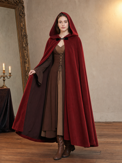 Burgundy Medieval Hooded Costume Cloak