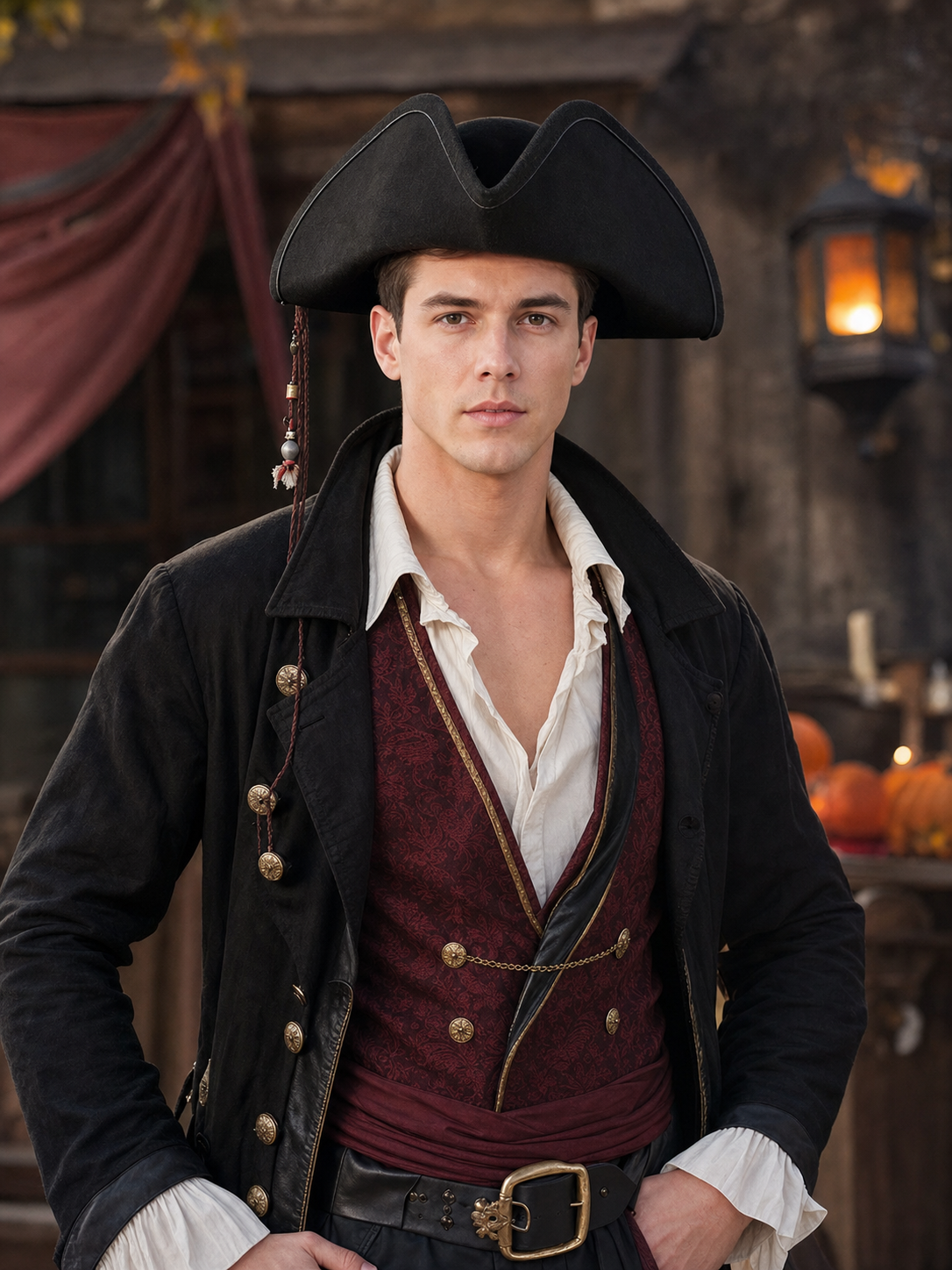1pc Black Pirate Hat, Classic Three-Cornered Tricorne Hat with Wide Curved Brim and Structured Crown for Cosplay, Costume Parties and Themed Events