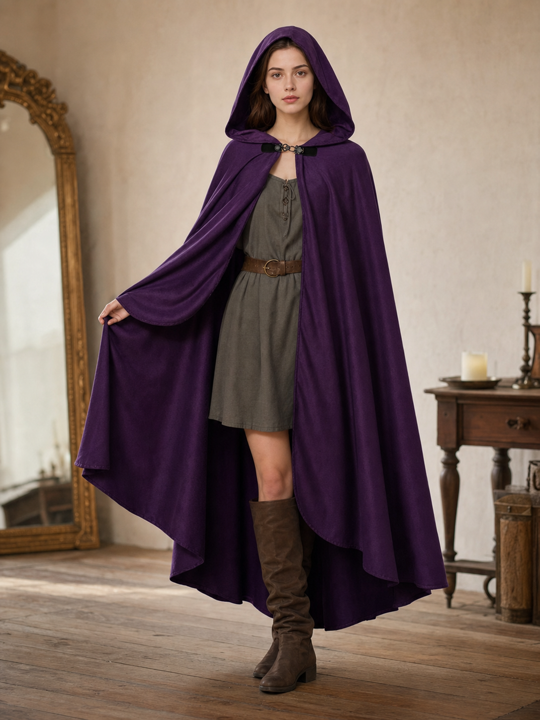 Purple Hooded Medieval Costume Cloak