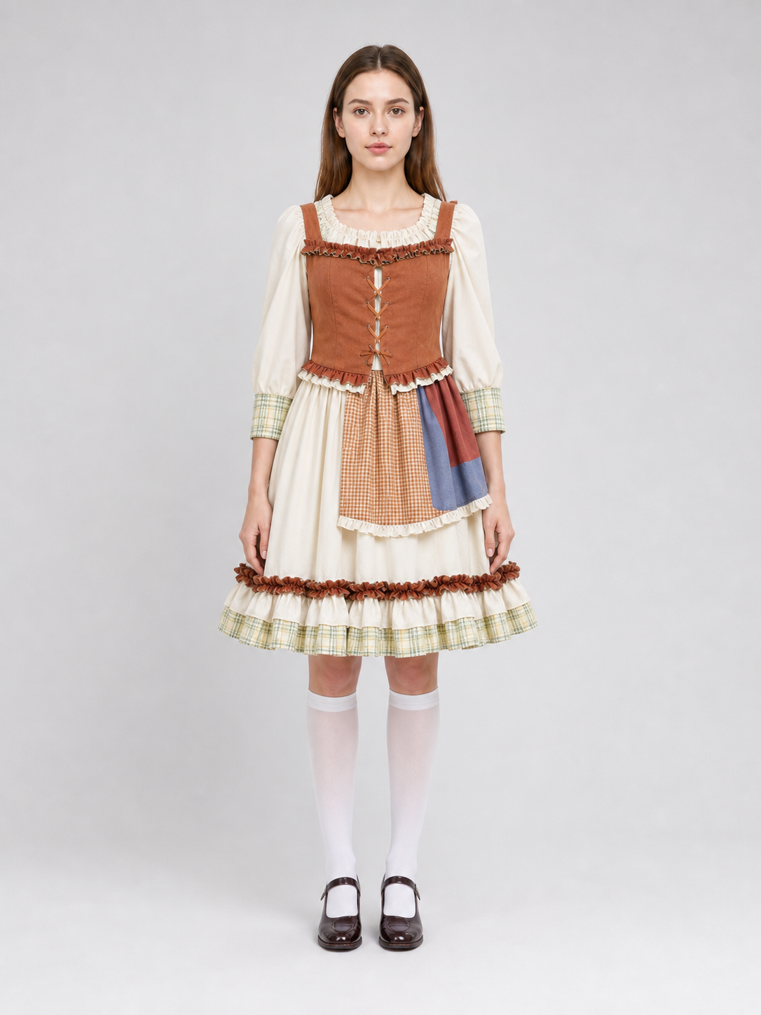 Folk-Style Costume Dress with Scarf