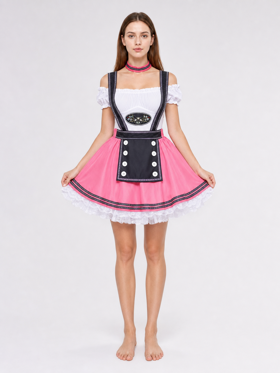Pink costume dress in dirndl style, M–XXL
