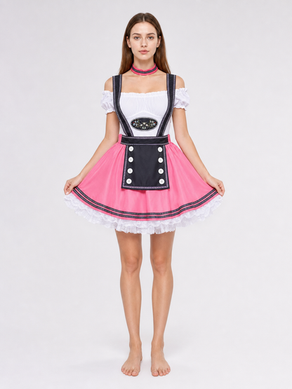 Pink costume dress in dirndl style, M–XXL