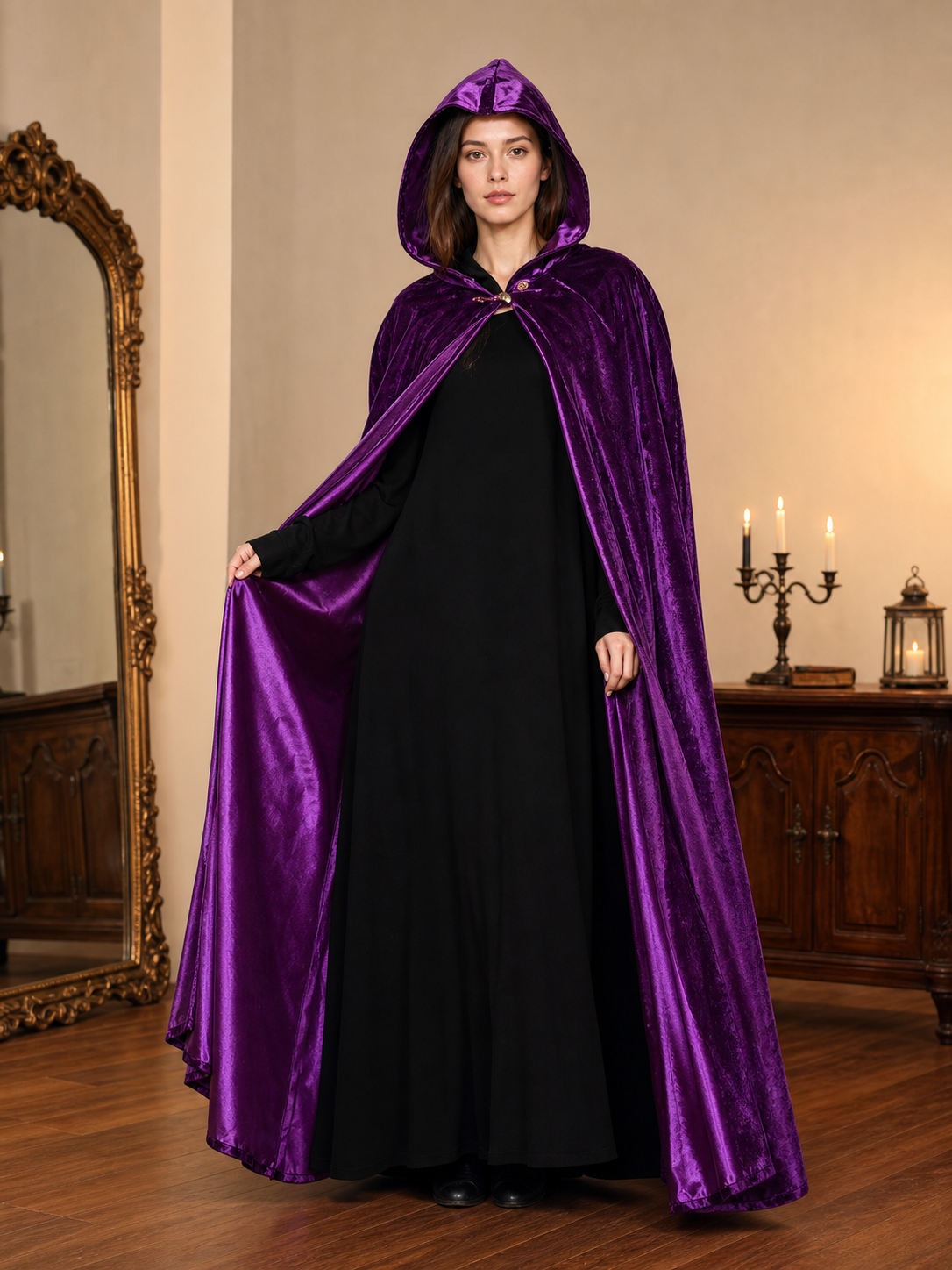 Purple Hooded Costume Cloak