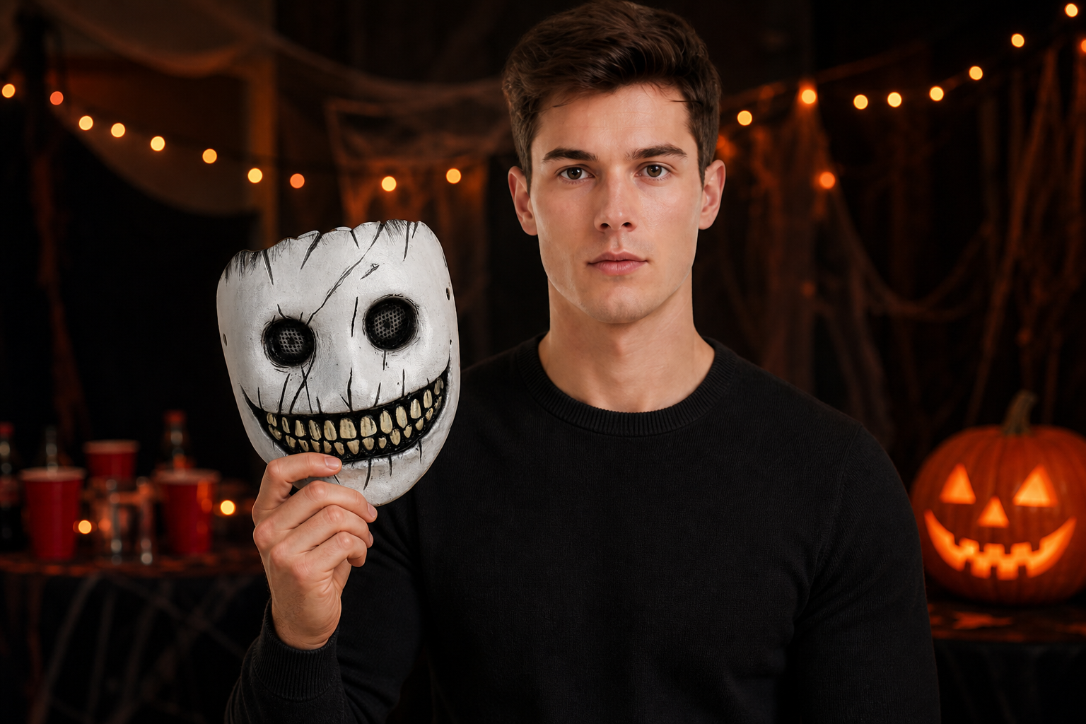 1pc Halloween Grinning Full-Face Foam Mask with Wide Toothy Smile for Cosplay Party